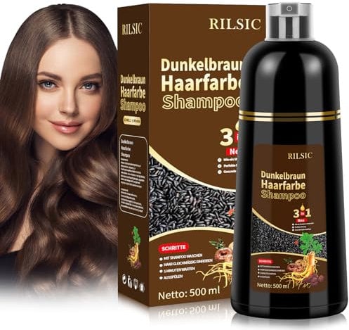 Brown Hair Dye Shampoo 3in 1, Haarfarbe Shampoo Dunkelbraun Gegen Graue Haare Abdecken, Sofortiges Haarfärbeshampoo, Farbshampoo Braun für Männer Frauen 500ml