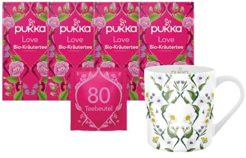 Pukka - Bio-Kräutertee Love - 4 x 20 Teebeutel (Kamille, Lavendel und Rose) inkl. Pukka Tasse