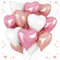 Pink White Heart Balloons, 18 Inch White Rose gold Heart Shape Balloon, 12PCS Pink and Rose Gold Helium Foil Heart Balloon for Birthday Baby Shower Engagement Wedding Valentine Party Decoration