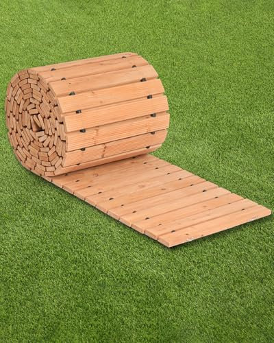 VEVOR Chemin de Jardin en Bois, 727x43 cm, Allée de Jardin Droite Déroulante Antidérapante Décorative en Cèdre avec Connexion par Câble Métallique, pour Fêtes, Mariages, Cour, Terrasse, Extérieur