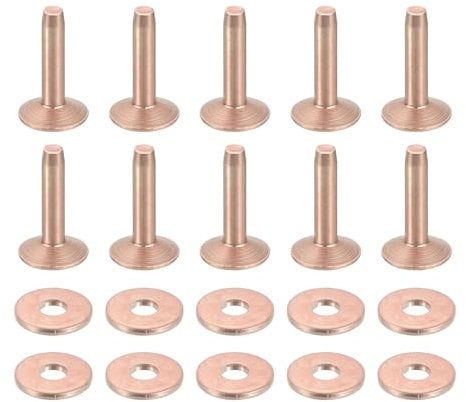 sourcing map 50 Set Copper Rivets and Burrs, 10x3.3x14mm Solid Leather Copper Rivet Fastener for Leather DIY Craft Supplies, Copper Tone
