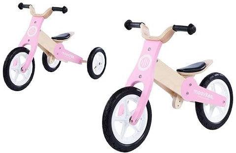 COIL Dreirad, Lauflernrad, Kinderlaufrad, Holzfahrrad, Balance Bike, 2in1, Holzrahmen, 12 Zoll Rad, Sattel aus Ökoleder, ab 2 Jahren (Rosa)