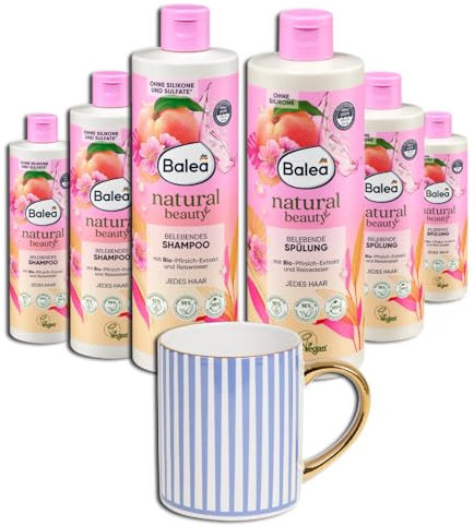 6er Set: 3 x Shampoo Natural Beauty belebend, 400 ml + 3 x Spülung Natural Beauty belebend, 350 ml + 1 x Tasse