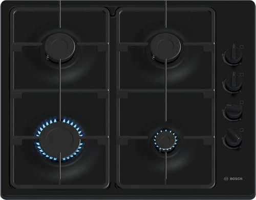 Bosch, Series 2, PBP6B6K60, 60cm Gas Hob with 4 burners, 2 Cast iron finish supports, new standard sword dials, Side control