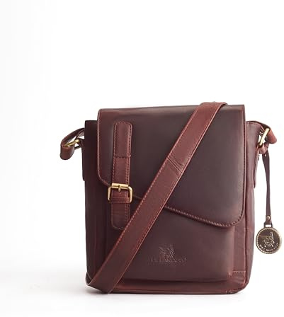 DE LAMASSU® Luna Schultertasche Crossbody Unisex – Echtleder – 26×24×9 cm – Leicht (720 g) – Geschenkbox – Business & Alltag – für Damen & Herren – Modell BE-SB-12 (Braun)