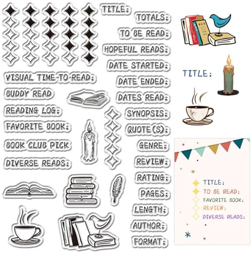 craspire Lesebuchstempel Tagebuch Journal Klare Stempel Zum Gestalten von Karten Kaffeebuchtitel Autorenwörter Wiederverwendbarer Silikonkautschuk Für Scrapbooking Kalender Journal Fotoalbum