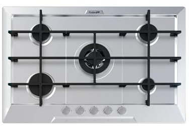 Piano Cottura Cucina 5 Fuochi Gas, Tripla Corona, Griglie in Ghisa, Coprifiamma smaltati, Accensione Elettronica, Valvola Sicurezza, 76x50 cm (Incasso 56x48), INOX, KF FOSTER 7666062