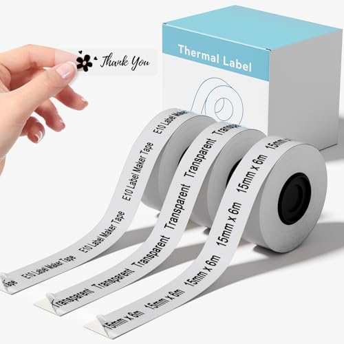 3 Rollen kompatibel mit SUPVAN E10 & E11 Label Maker Tape, transparent | kontinuierlich 15mm x 6m,Ersatz für SUPVAN E10 & E11,Nicht in der Katasymbol App, bitte SUPRINT App verwenden