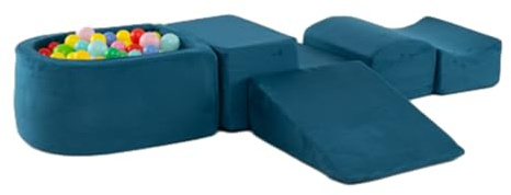 GOPLUS Schaumstoffbausteine mit Bällebad, 5-teiliges Softbausteine mit Wildlederbezug, Hochdichtes Schaumstoff, Weiche Riesenbausteine für Kleinkinder zum Klettern, Ohne Bällebad (Blau)