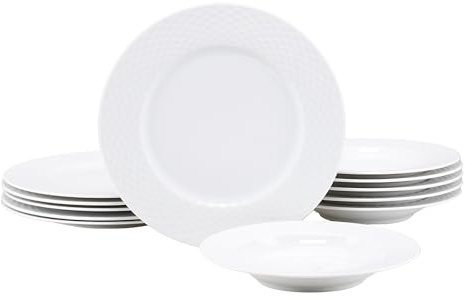 CreaTable, 24641, Serie Polo Weiss, 12-teiliges Geschirrset für 6 Personen, Tafelservice aus Porzellan, spülmaschinen- und mikrowellengeeignet, Qualitätsproduktion