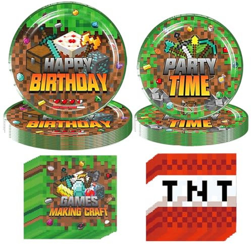 UIEXAY Juego de 60 vajillas para fiesta de cumpleaños, Vajilla de Fiesta de Cumpleaños, para Niños y Niñas, Decoración de Cumpleaños Infantil, con Platos, Servilletas