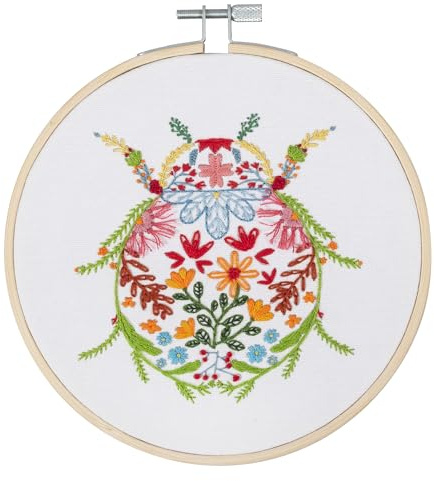 Trimits Embroidery Kits - 15cm 6 Embroidery Beginners Kit, Cross Stitch Kits for Adults, Starter Set with Bamboo Hoop, Fabric, Threads, Needle & Backing - Bug