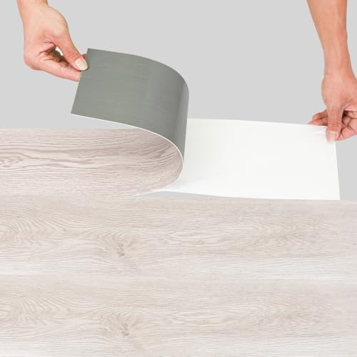 Jaxguom 91.5 cm x 15.2 cm x 1.5 mm PVC Bodenbelag Vinylboden Selbstklebend, 5 m²/ 35 Fliesen Selbstklebende Vinyl-Fliesen wasserdicht, Holzoptik, für Küche, Badezimmer, White Oak