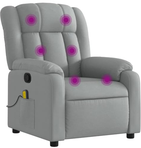 Yisssmeng Relax-Sessel Hellgrau 78x92x98 cm Hand-Hebel Liegefunktion 135° 6-Punkt Vibro-Massage Sitzkomfort für Wohnzimmer Schlafzimmer Büro