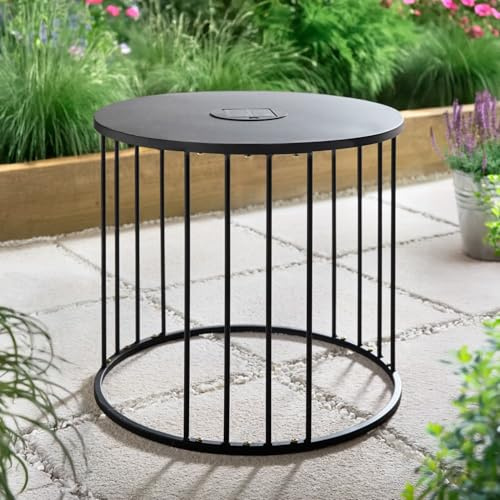 Taylor & Brown Solar Powered Metal Outdoor Side Table with 6 Warm White LED Lights – Garden Coffee Table with Built-In Lighting for Patio, Balcony, Deck or Outdoor Seating Area