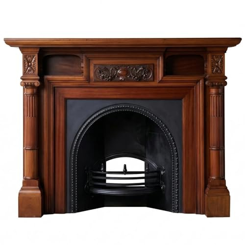 Marble Fireplace Solid Wood Traditional Fireplace Mantel with Carved Details and Arched Firebox Surround Fireplace Frame
