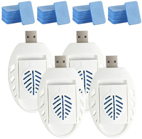 Lot de 4 Portable USB Électrique Répulsif Anti-Moustique, Répulsif Anti-Moustiques à Brancher sur USB, Prise USB Anti-moustiques avec 120 Comprimés Anti-Moustiques pour Intérieur Extérieur Camp
