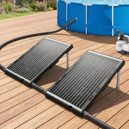 Suusolny 2er Solar Poolheizung Gerades Modell höhenverstellbar, 15L Sonnenkollektor mit Zubehör, UV-Beständige Solarheizplatte für oberirdische & unterirdische Schwimmbäder, Verlängert die Badesaison