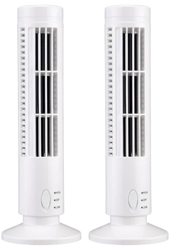 Nukinp Paquete de 2 Ventiladores de Escritorio sin aspas, Mini Ventiladores de Torre de enfriamiento USB, Ventilador de Escritorio de pie para Oficina, Dormitorio, Sala de Estar, Blanco