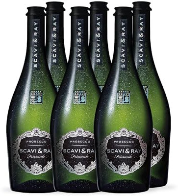 SCAVI & RAY Prosecco DOC Frizzante trocken 6 x 0,75l, fruchtig frischer Perlwein aus Italien, 10,5% Vol. Alkohol - perfekt für festliche Anlässe & Prosecco-Cocktails