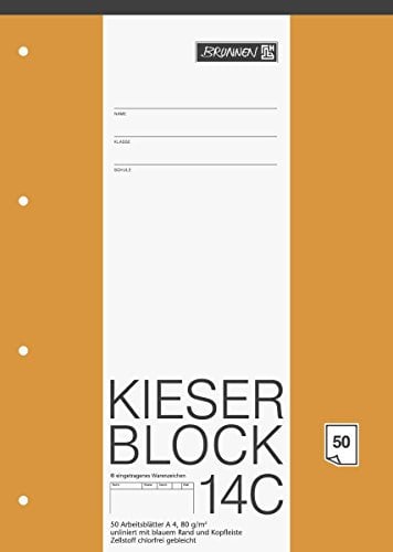 5er Pack Brunnen 14C A4 Kieserblock unliniert 50 Blatt
