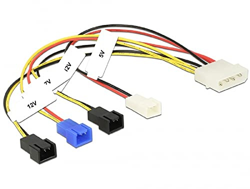 Delock Kabel Stromversorgung Molex 4 Pin Stecker > 4 x 2 Pin Lüfter (12 V / 7 V / 5 V) 20 cm