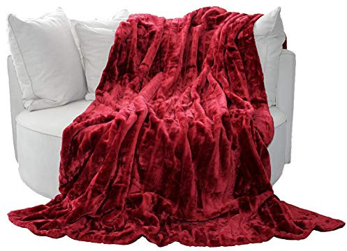 Brandsseller Felldecke 180 x 220 cm Hochwertige Kuscheldecke Sofa Decke Wohndecke Tagesdecke Flauschiges Kunstfell Rot