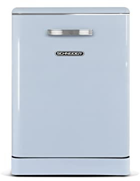 SCHNEIDER - SDW1444VBL, Lave vaisselle Vintage, Pose libre, 14 couverts, 6 programmes, Tiroir à couverts, Départ différé, Top amovible, Demi charge, Aquastop, Pieds réglables, Bleu