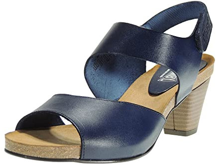 Calzados Romero Sandalias para Mujer con Piso Bio - De Piel Vaquetilla - Ajuste con velcro - Tacón 6,5 CM - Punta Abierta - Marca Chamby - Fabricadas en España MARINO talla 40