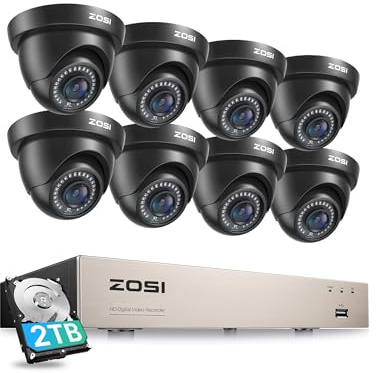 ZOSI 8er 2MP 1080P Dome Überwachungskamera Set mit 8CH HD 1080P DVR 2TB HDD | Video Überwachungssystem für Haus, 20M IR Nachtsicht