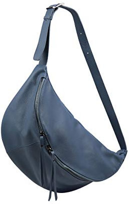 SH Leder echt Leder Damen Unisex Brusttasche für Festival Reise Gross Hüfttasche Crossbody Bag Frauen Ledertasche 49x28cm Daniela G768 (Jeans Blau)