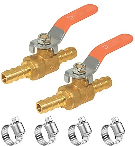 Hooshing 5/16 Zoll Schlauchstutzen Mini-Kugelhahn Schlauchverbinder Rohrverschraubung Messing Absperrventil mit Klemmen für Wasser, Luft, Kraftstoff, 2 Stück