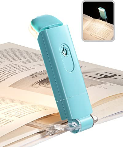 DEWENWILS Book Reading Light, Warm White Clip On LED with 2 Adjustable Brightness for Eye Protection, Rechargeable USB, Christmas Gifts for Bookworms, Kids(Blue)