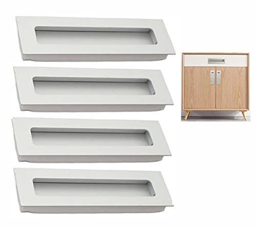 Dreneco 4pcs Aluminium Alloy Recessed Handle Sliding Door Cupboard Wardrobe Flush Pull Hidden Handles (Hole Distance 96mm)