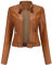 YFFUSHI Veste en Cuir Faux pour Femme à Col Montant Courte et à Manches Longues avec Fermeture Éclair - Style Moto Biker Chameau S