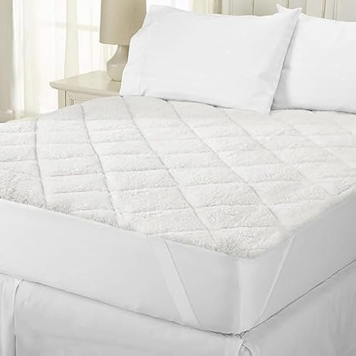 Intrecci Topper Matrimoniale, Topper Imbottito 170x195 cm, Effetto Sherpa Lana di Pecora, Lavabile in Lavatrice, Anallergico, Igienico, con Angoli Elastici, Sonno Confortevole e Rigenerante.