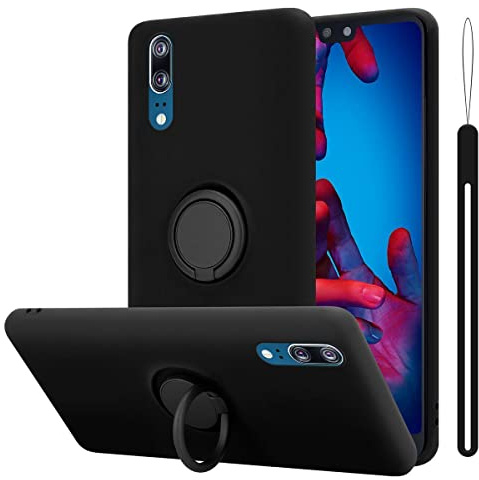 Cadorabo Hülle kompatibel mit Huawei P20 Schutzhülle TPU Silikon Case Liquid Design mit Ring Slim Kratzfest Liquidsilikon Microfaser mit Rundumschutz Case Hülle für Huawei P20 in Schwarz
