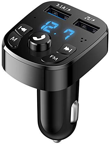 Transmisor FM Bluetooth V5.0 Inalámbrico Reproductor Mp3 Mechero Coche Adaptador Recepto Manos Libres para Coche Bluetooth Carga Rapida 3.1a Soporte Memoria USB