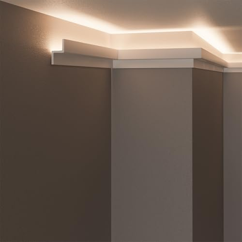 LED-Schleierrahmen für Decke und Wand (Länge 2 Meter - KH902) für indirekte Beleuchtung mit LED-Streifen | Dekorative, vorgefertigte Duropolymer