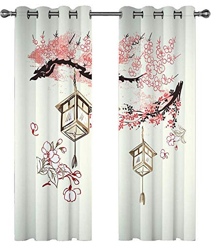 Qiuka Plantes Décoratives Rideaux 2 Pcs de Salon Chambre Enfant,3D Imprimé Fleur Végétaux Fleur de Cerisier Japon Arbre Motif Rideau pour Enfant Fille,Moderne Rideaux Exterieur 150x166cm L x A Rose