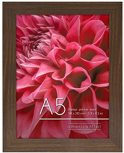 Americanflat Bilderrahmen A5 in Walnuss - DIN A5 bilderrahmen aus Verbundholz mit Splitter Festem Glas - Horizontale und Vertikale Formate für Wand und Tisch - 14,8 x 21 cm