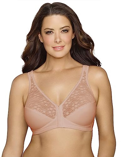 EXQUISITE FORM Fully Damen BH - Vorderverschluss BH mit Stützeffekt und Spitze Stütz-BH Frontverschluss BH Große Größen BH Rose-Beige Größe 95E