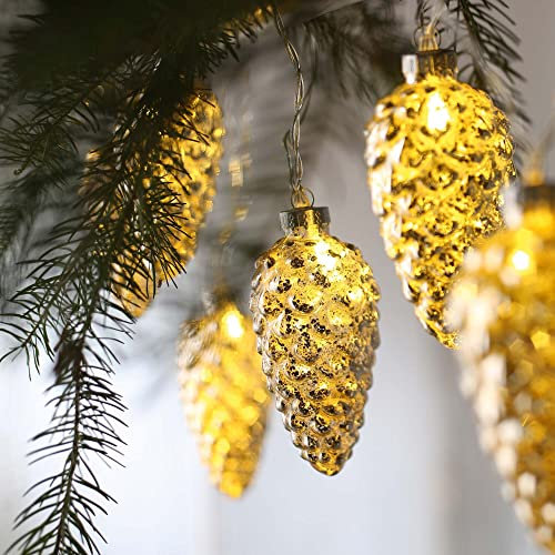 hellum Lichterkette Innen mit Tannenzapfen, 10 LED Tannenzapfen beleuchtet warmweiß, 1,80m beleuchtete Länge batteriebetrieben, transparentes Kabel, Weihnachtsbeleuchtung Innen Fenster, 521320