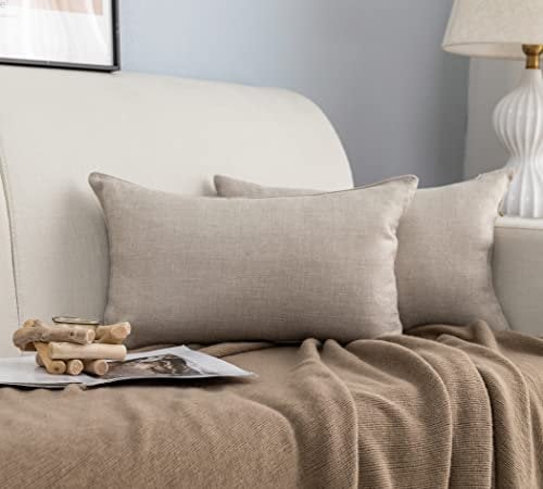 GIRASOLE HOME Coppia Federe Cuscini in Simil Lino Antiacaro e Ipoallergenico Per Divano e Letto Copricuscini Arredamento Casa con Zip Invisibile 2 pezzi (30x50cm, Tortora)