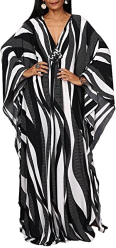 Bsubseach Plus Size Caftan Dresses for Women Swimsuit Cover Up Batwing Sleeve Summer Maxi Kaftan Dress Dotted Zebra