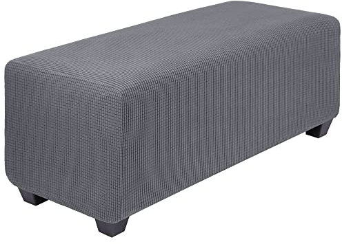 PiccoCasa Hochdehnbarer Ottomanenbezug mit elastischem Boden, weicher Schonbezug, Jacquard-Stoff, kleine Karos, rechteckige Aufbewahrung, Hockerbezug, Möbelbezüge, dunkelgrau, klein