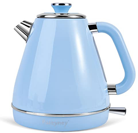Pateyney Bollitore elettrico, bollitore per tè, bollitore in stile vintage da 1,7 litri, bollitore per acqua calda per tè e caffè da cucina, acciaio inossidabile 304 a doppio strato Senza BPA(Blu)
