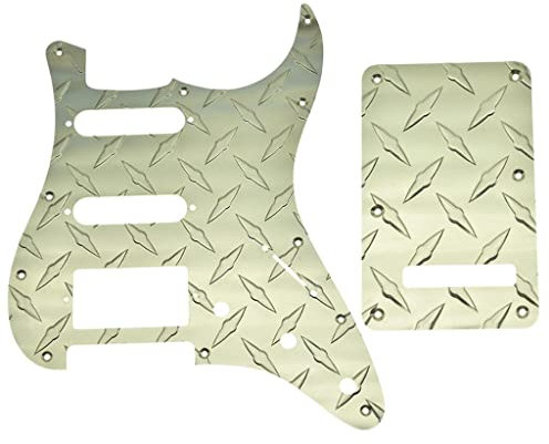 KAISH Premium Diamantplatte 11 Loch Strat HSS Pickguard Aluminium Kratzplatte und Rückplatte Tremolo Trem Abdeckung mit Schrauben für amerikanische/mexikanische FD Stratocaster Gold