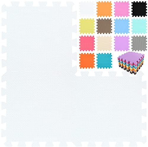 qqpp® 50 Puzzle Eva Schaumstoff Puzzlematte Puzzleteppich Kinder - Krabbelmatte Spielmatte Baby Schadstofffrei Sport rutschfest Bodenschutzmatte Fitness Matte. Weiß. QQC-Ab50N