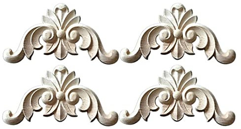 SM SunniMix 4 x Holz Geschnitzte Applikation Rahmen Holzschnitzerei unbemalte Figur Ecke Holzfiguren Zierleisten für Bett Schrank Schrank Dekoration Ornament, 4cmx4cm